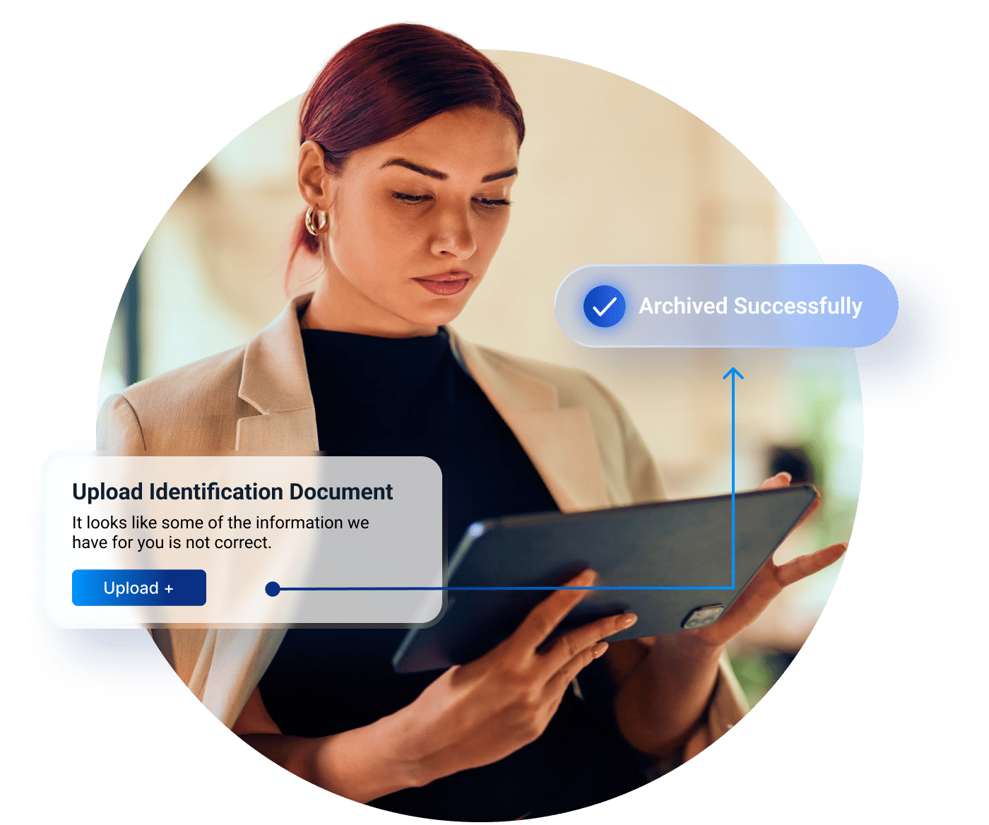 Image depicting a connected client journey from uploading a document to archiving.