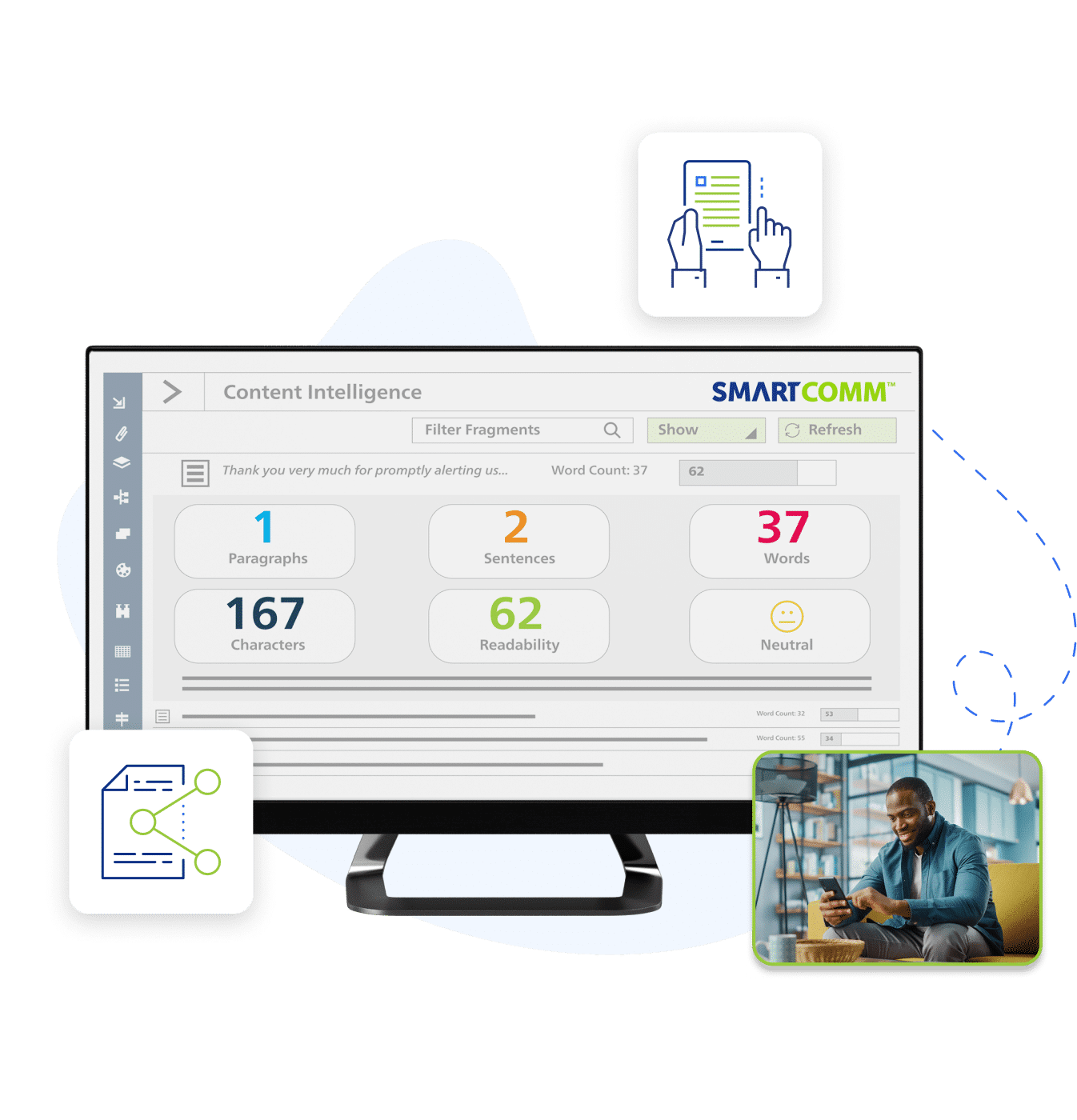 Tab 1 - Conceptual image of smartcomm™ ability to deliver personalized customer communications